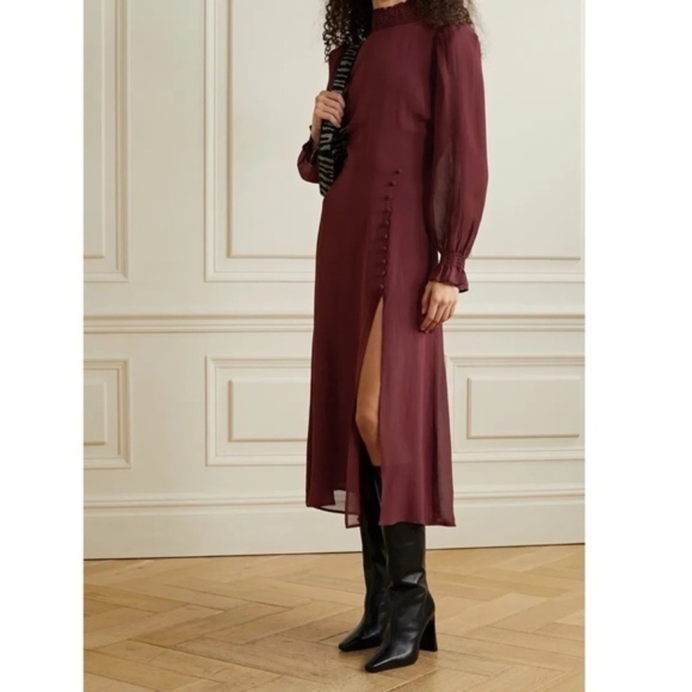 NWT Reformation Stevi Shirred Georgette Midi Dress in Plum Size 4